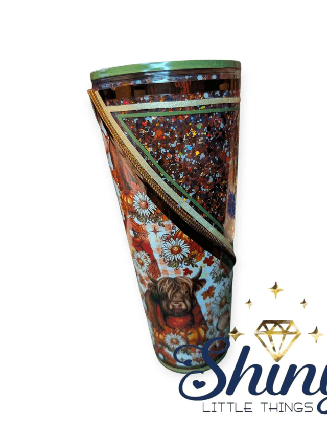 24oz Tumbler - Autumnal Highland Cow Zipper